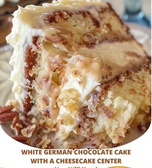 White German Chocolate Cake with a Cheesecake Center