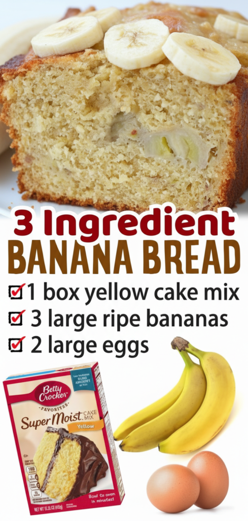 Easy 3-Ingredient Moist Banana Bread