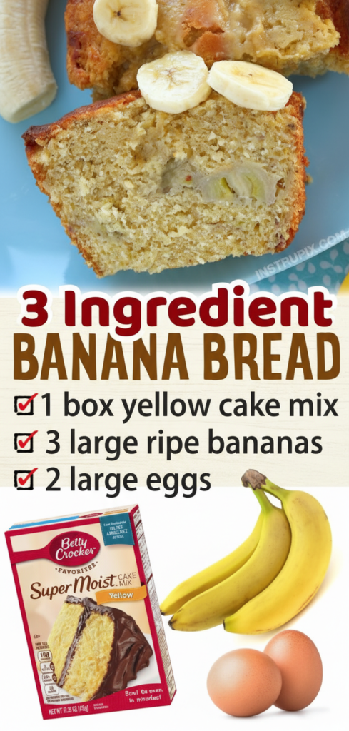 Easy 3-Ingredient Moist Banana Bread