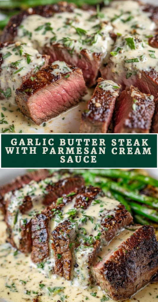Garlic Butter Steak with Parmesan Cream Sauce