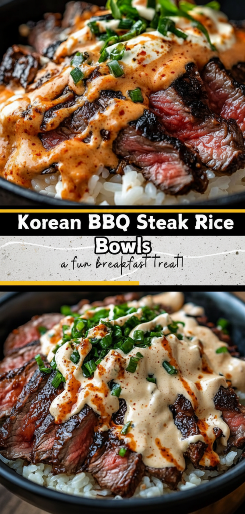 Korean BBQ Steak Rice Bowls with Spicy Cream Sauce
