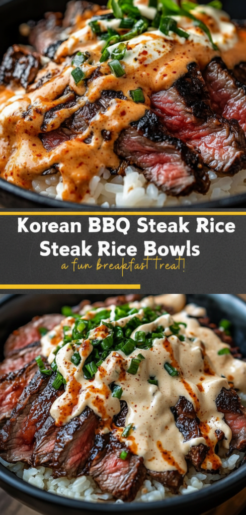 Korean BBQ Steak Rice Bowls with Spicy Cream Sauce