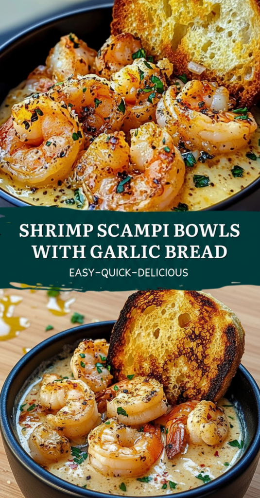 Shrimp Scampi Bowls with Garlic Bread