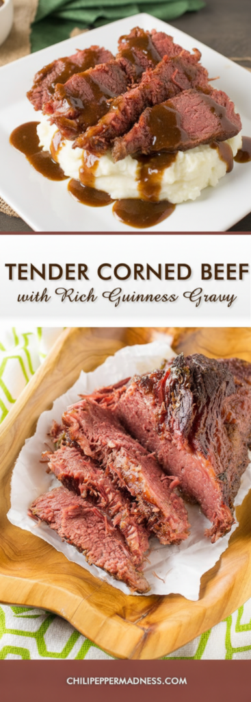 Slow Cooked Corned Beef with Spicy Guinness Gravy and Caramelized Cabbage
