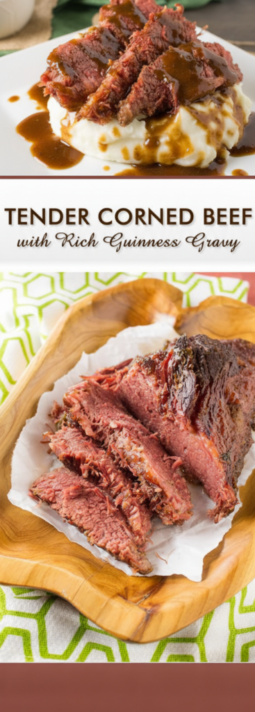 Slow Cooked Corned Beef with Spicy Guinness Gravy and Caramelized Cabbage